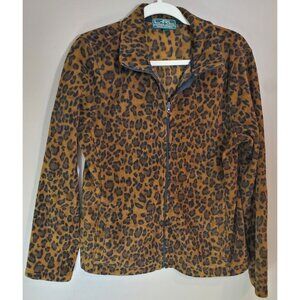 Lauren Ralph Lauren Active Cheetah Animal Print Full Zip Fleece Jacket Sz XL